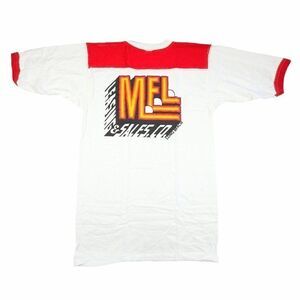 Vintage MEL Long Beach T Shirt Mens Size Large Red 80s Ringer Tee Made In USA